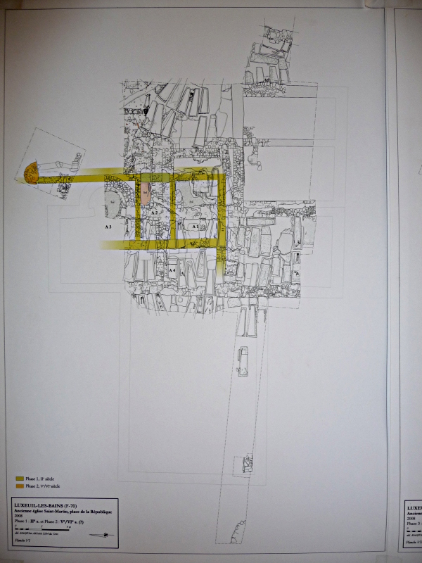 Phase 1: Habitat urbain (domus?) IIe / IVe siècle. Plan fouilles Luxeuil 2009 Sébastien Bully archéologue CNRS