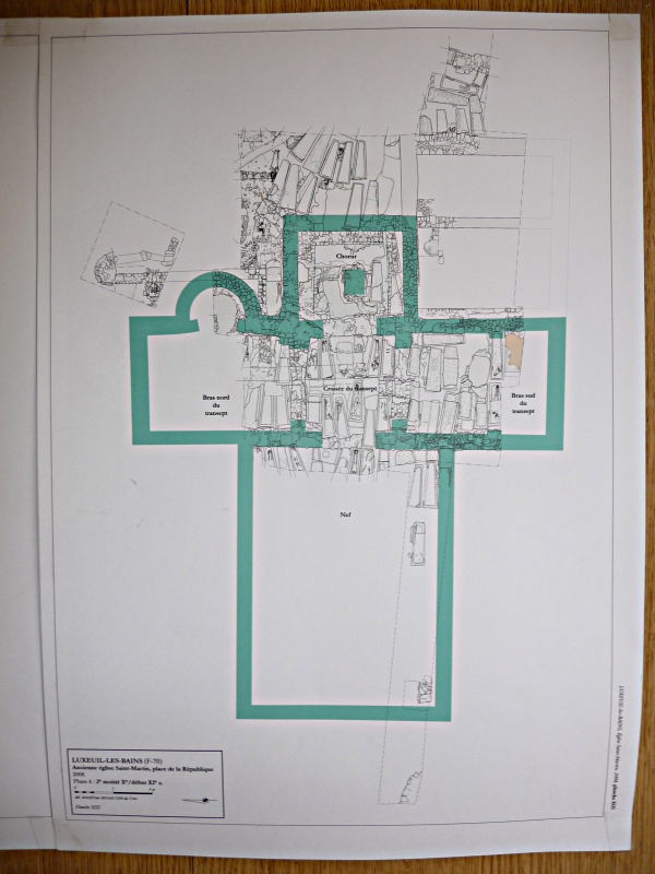 Phase 5: Transformation et modification de l'église vers l'an 1000. Plan fouilles Luxeuil 2009 Sébastien Bully archéologue CNRS