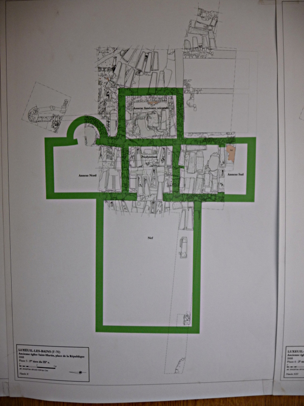 Phase 4: agrandissement de l'église Saint-Martin 1er tiers du IXe siècle. Plan fouilles Luxeuil 2009 Sébastien Bully archéologue CNRS